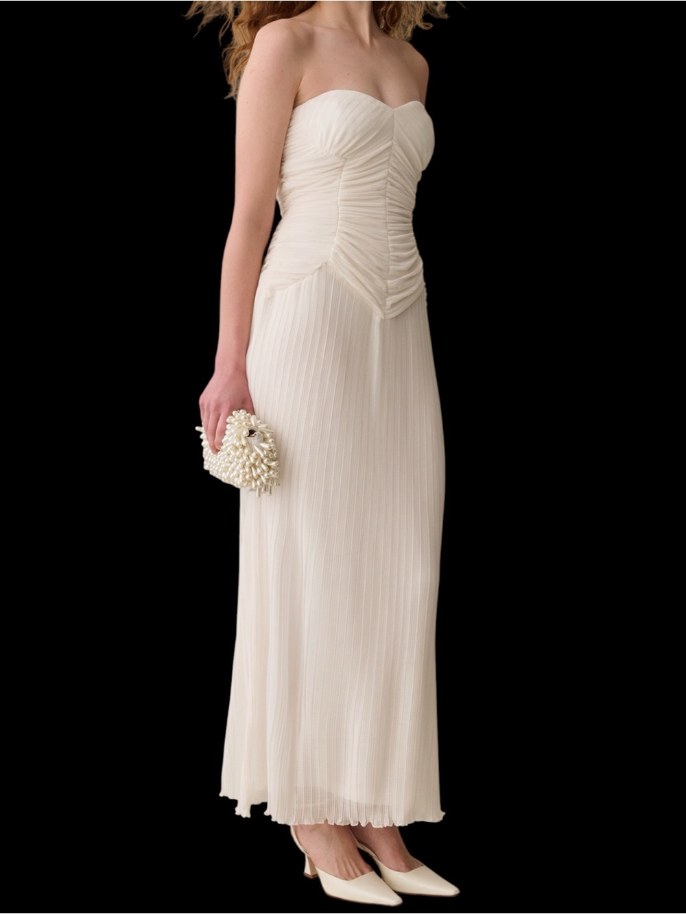 Few Moda o.p.t. Nell Dress Strapless Ivory Pleated Flowy Gown NWT